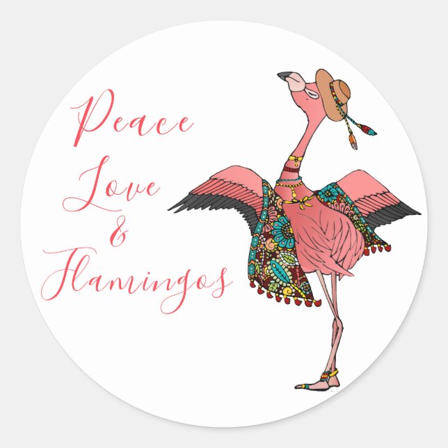 Cute Bohemian Peace Love & Flamingo Sticker (Front)