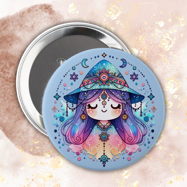 Cute Bohemian Queen with Blue Background | 10 Cm Round Badge (Creator Uploaded)