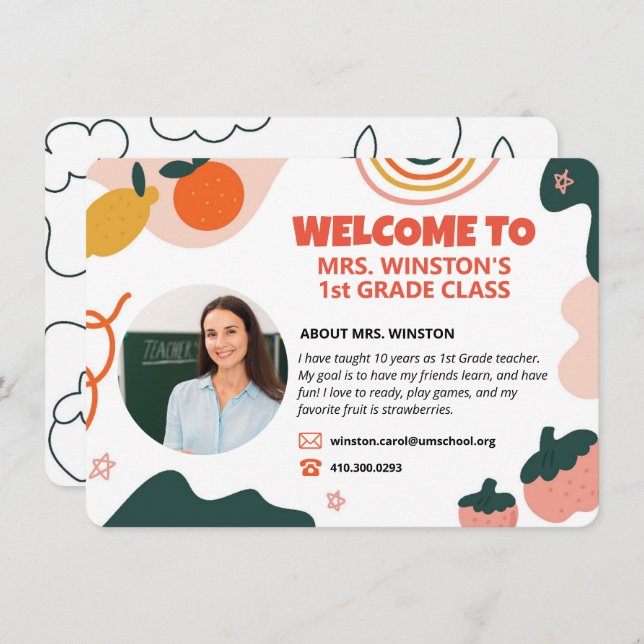 Cute Bohemian Welcome Card Teacher (Front/Back)