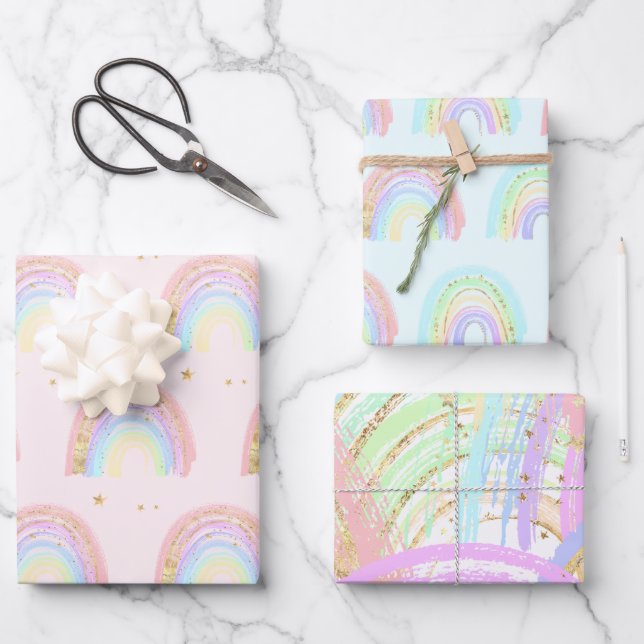 Cute Boho Abstract Watercolor Rainbow Gift Wrapping Paper Sheet (Front)