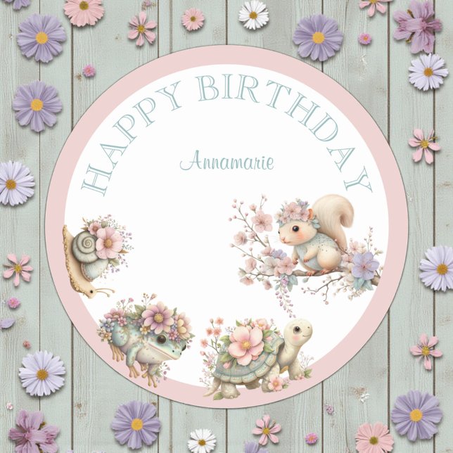 Cute Boho Animal Birthday Party Classic Round Sticker (Creator Uploaded)