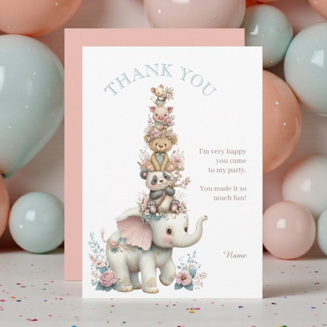 Cute Boho Animal Birthday Party Thank You Card (Creator Uploaded)