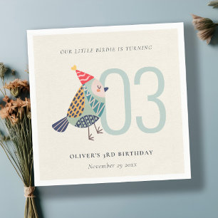 Cute Boho Aqua Blue Birdie Any Age Birthday Napkin