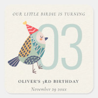 Cute Boho Aqua Blue Birdie Any Age Birthday