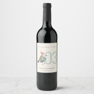 Cute Boho Aqua Blue Birdie Any Age Birthday Wine Label