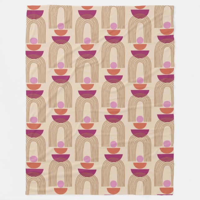 Cute Boho Arch Line Shapes in Fuchsia and Gold   Fleece Blanket (Front)