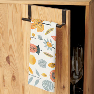 Cute Boho Autumn Fall Pattern Orange Teal Yellow Tea Towel