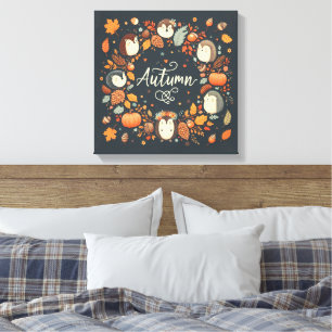 Cute Boho Autumn Hedgehog wreath Wall Decal Canvas Print