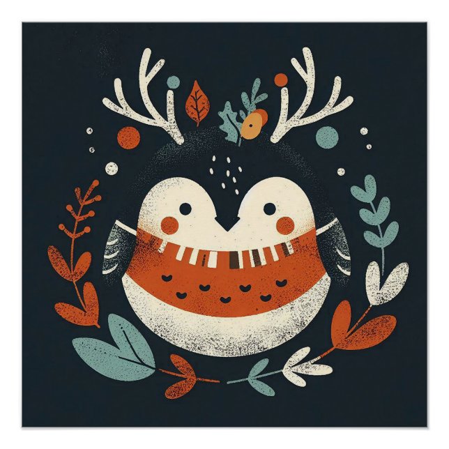 Cute Boho Autumn Robin wreath Wall Decal Poster (Front)