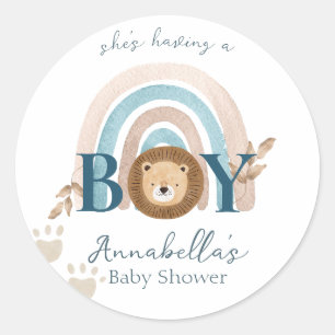 Cute Boho Baby Boy Lion Cub Pawprints Classic Round Sticker