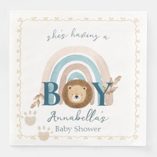 Cute Boho Baby Boy Lion Cub Pawprints Napkin