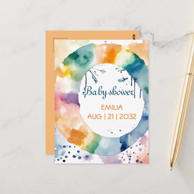 Cute Boho Baby Shower Postcard – Custom Neutral  (Front/Back In Situ)