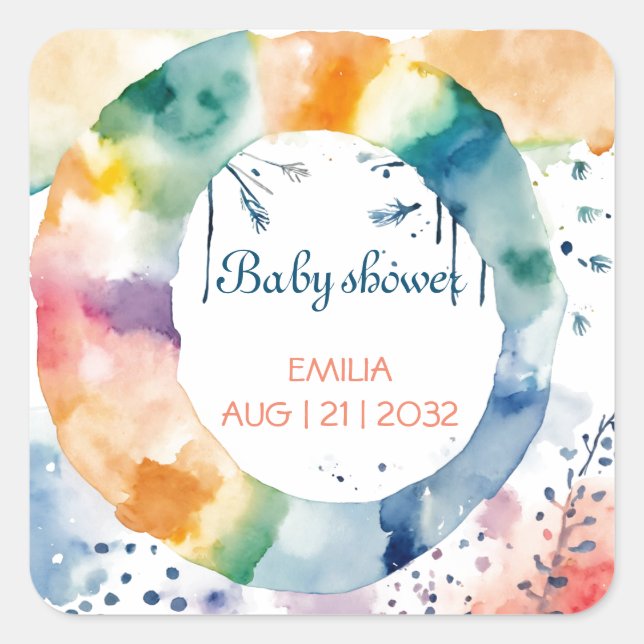 Cute Boho Baby Shower Square Sticker | Custom Boho (Front)