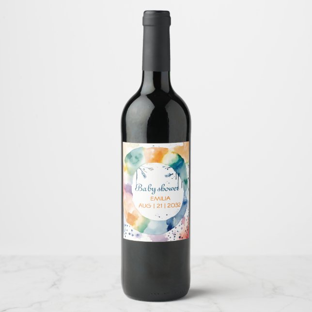Cute Boho Baby Shower Wine Label – Personalised  (Front)