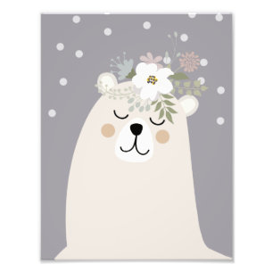 Cute Boho Bear Nursery Decor Artwork Poster