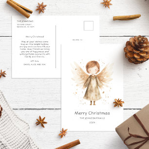 Cute Boho Beige Christmas Baby Angel Postcard