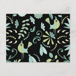 Cute boho birds flowers blue green black postcard