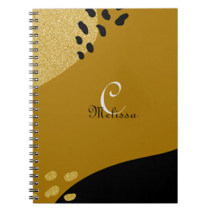 Cute Boho Black and Gold Custom Monogram Name  Notebook