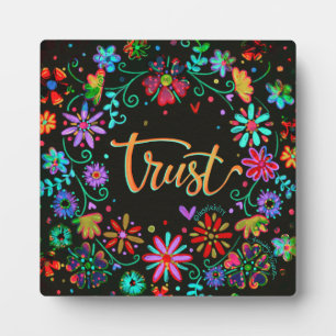 Cute Boho Black Floral Trust Inspirivity  Plaque