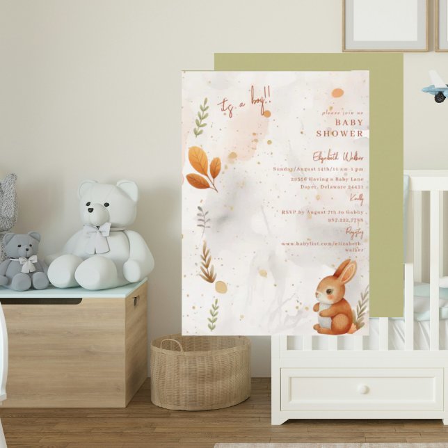 Cute Boho Bunny It's a Boy Baby Shower Invitation (Creator Uploaded)