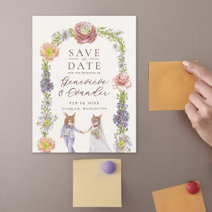 Cute Boho Bunny Love Floral Wedding Save the Date Magnetic Invitation