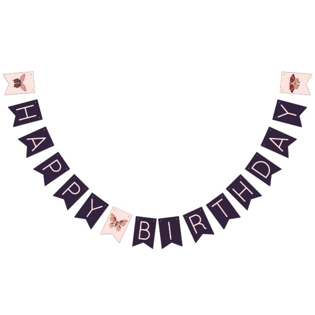 Cute Boho Butterfly Happy Birthday Banner (All)