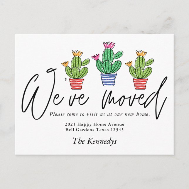 Cute Boho Cactus We've Moved New Home Photo Moving Announcement Postcard (Front)