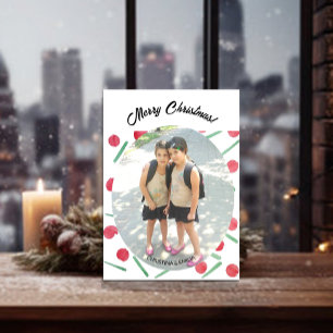 Cute Boho Candy Cane One Photo  Invitation