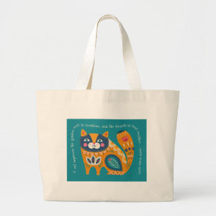 Cute Boho Cat with quote Large Tote Bag