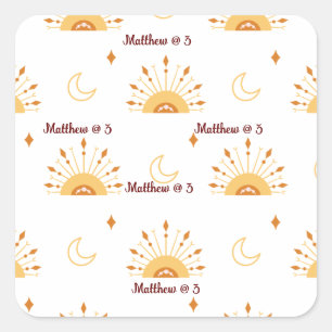 Cute Boho Celestial Seamless Pattern Kids Birthday Square Sticker