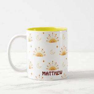 Cute Boho Celestial Seamless Pattern Two-Tone Coffee Mug
