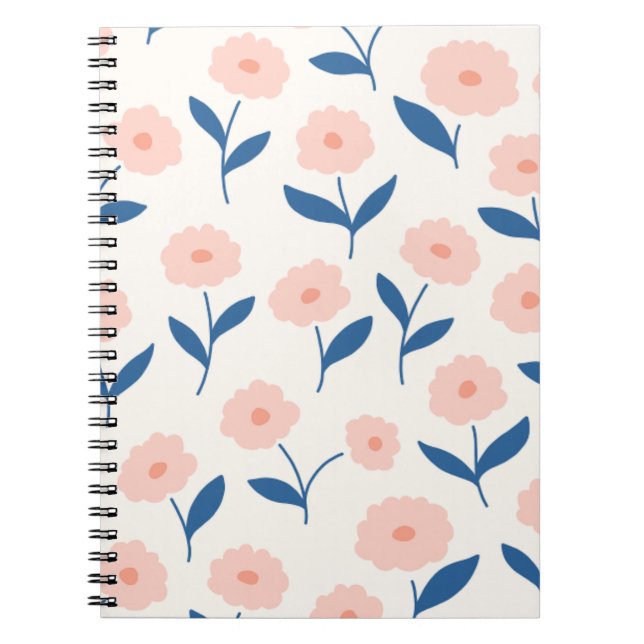 Cute Boho Chic Pink Flowers Pattern  Notebook (Front)