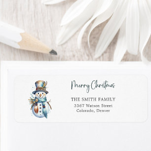 Cute Boho Christmas Snowman Holiday Return Address Label