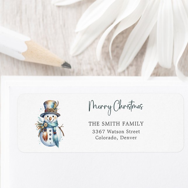 Cute Boho Christmas Snowman Holiday Return Address Label (Creator Uploaded)