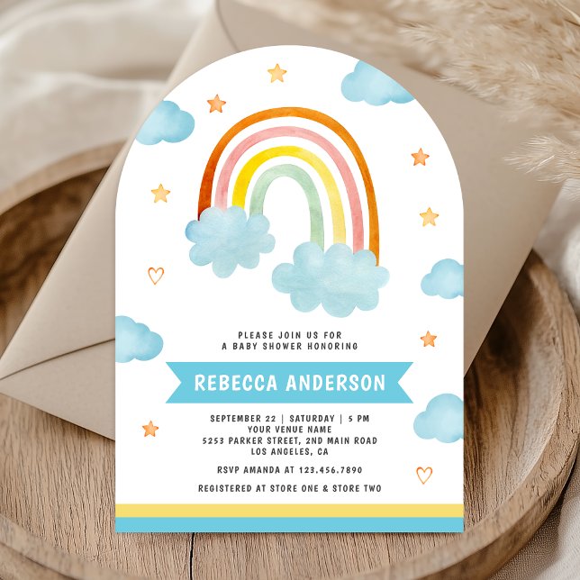Cute Boho Colourful Rainbow Clouds Arch Baby Showe Invitation (Creator Uploaded)