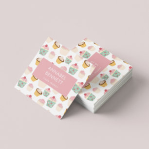 Cute Boho Cupcake Pattern Square Business Card