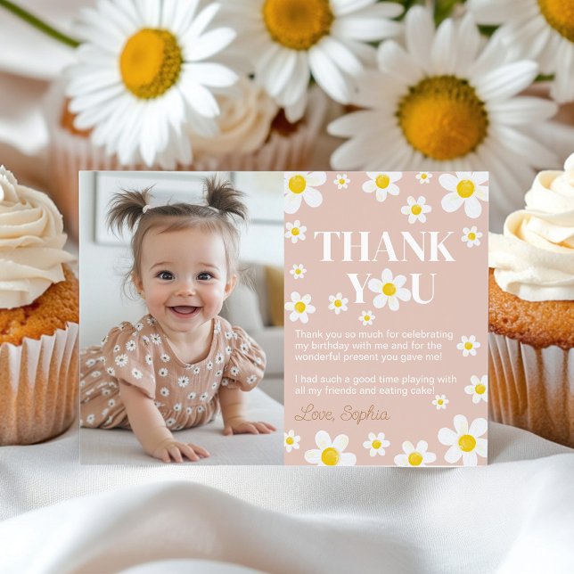 Cute Boho Daisy Bloom Birthday Party Thank You Card (Creator Uploaded)