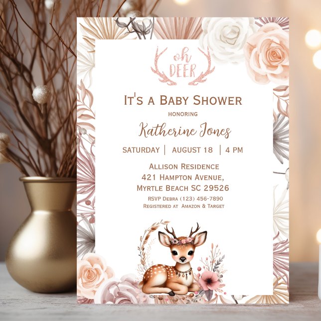 Cute Boho Deer Baby Shower  Invitation (Creator Uploaded)