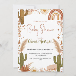 Cute Boho Desert Cactus, Rainbow Baby Shower Invitation