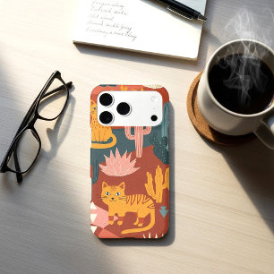 Cute Boho Desert Cats Cactus Succulent Pattern