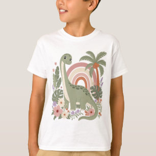 Cute Boho Dinosaur Pastel Rainbow Dino Floral T-Shirt