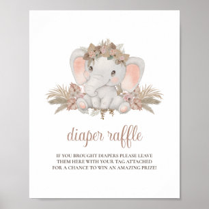 Cute Boho Elephant Baby Shower Diaper Raffle Sign