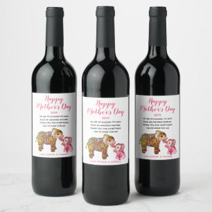 Cute Boho Elephants Happy Mother's Day 2026 Wine Label
