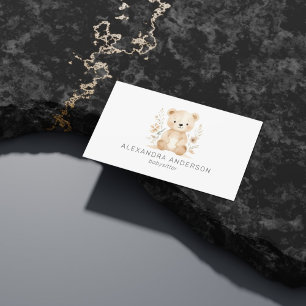 Cute Boho Floral Bear Watercolor Child Service Business Card