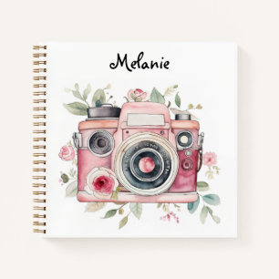 Cute Boho Floral Camera Watercolor Personalised Notebook