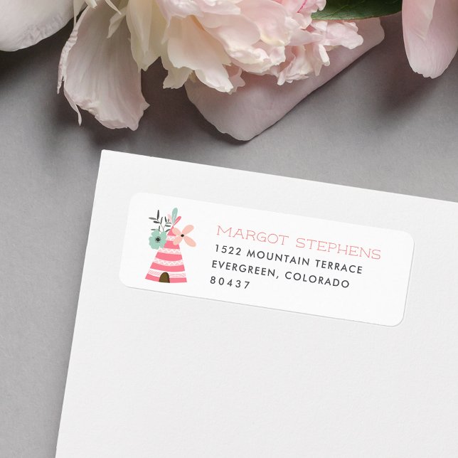 Cute Boho Floral Camping Teepee Return Address Label (Creator Uploaded)
