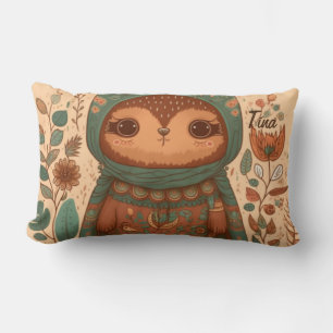 Cute boho floral owl cartoon lumbar cushion