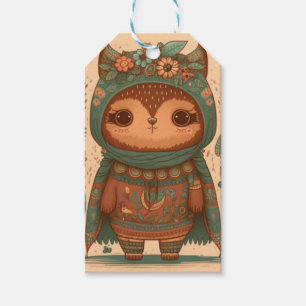 Cute boho floral owl custom gift tags