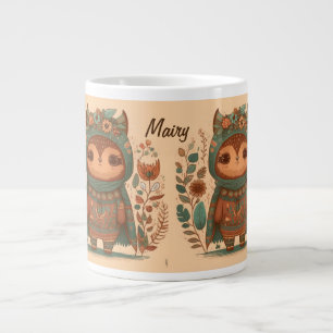 Cute boho floral owl custom  large coffee mug