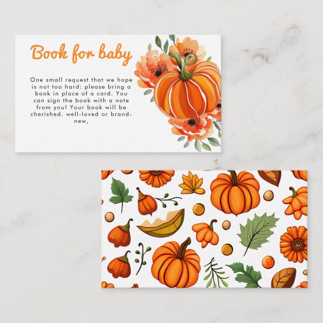 Cute Boho Floral Pumpkin Baby Shower Book Request  Enclosure Card (Front/Back)
